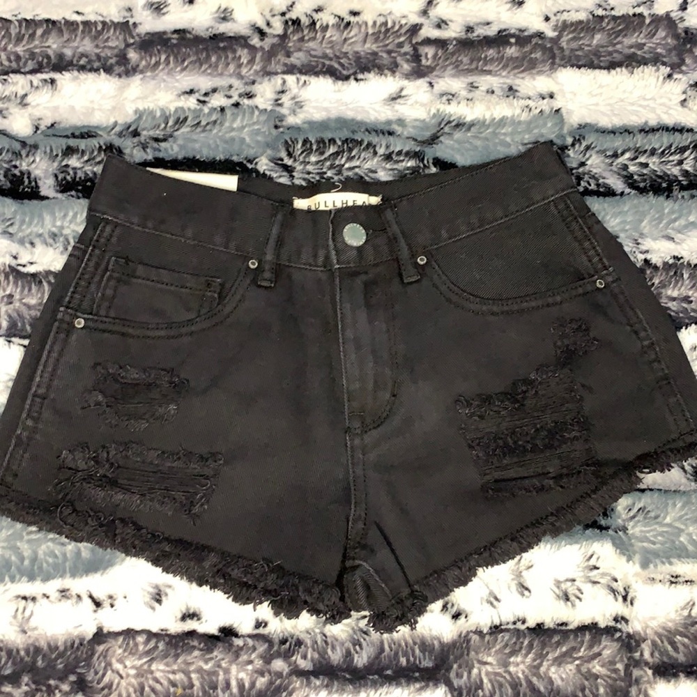 Black denim shorts